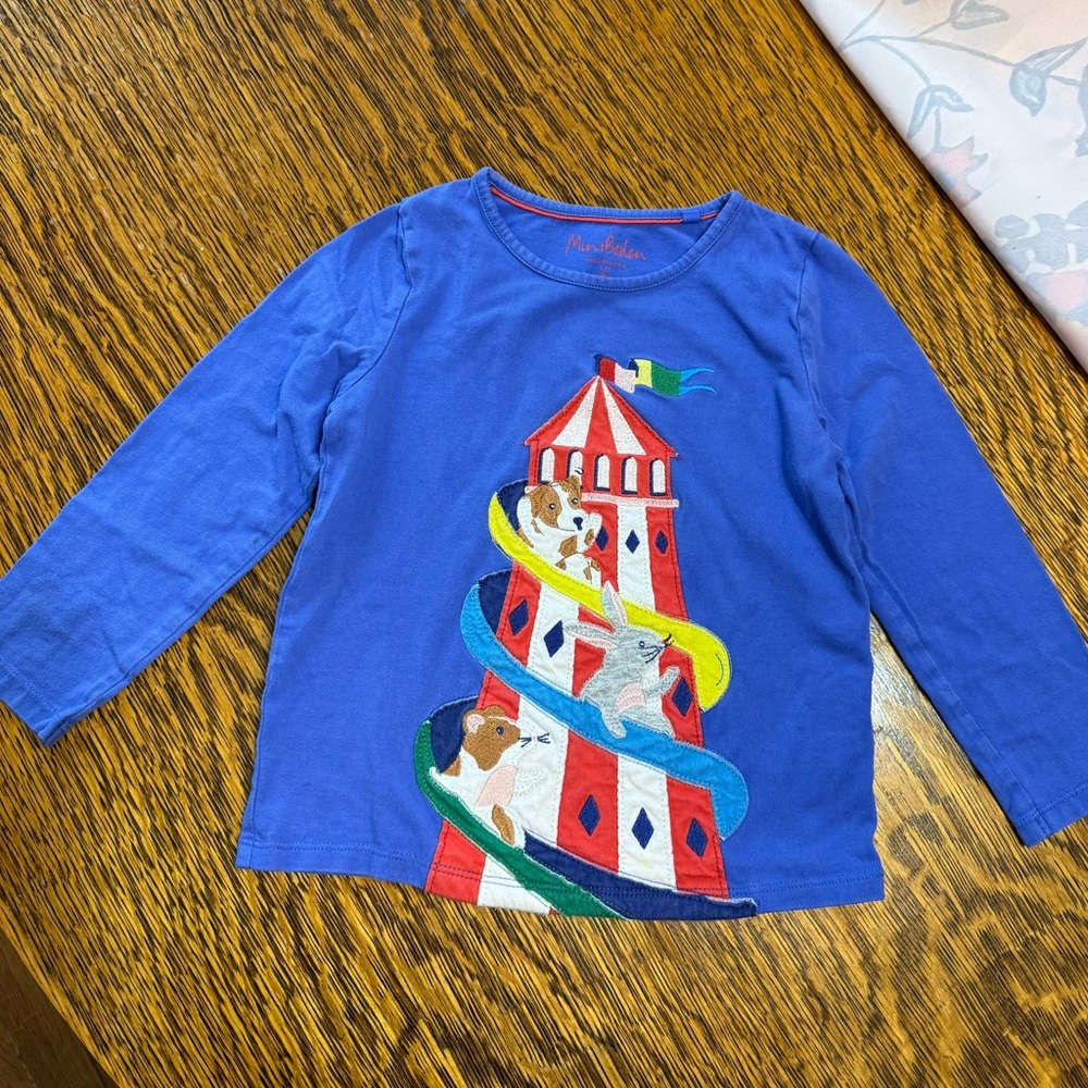 Mini Boden Blue Kids Shirt with Fun Slide Design 5-6 years